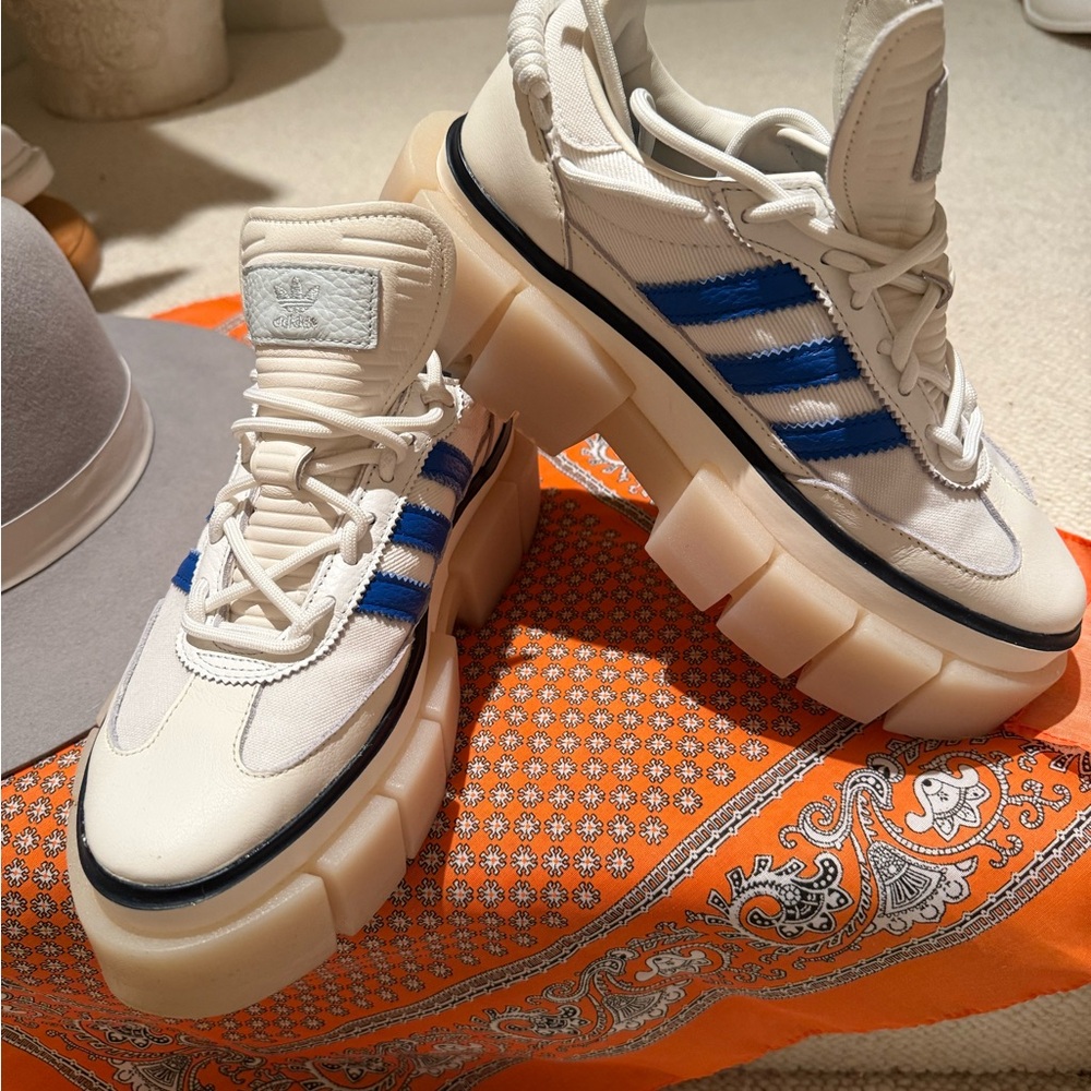 Adidas Cream and Blue Platform Sneakers